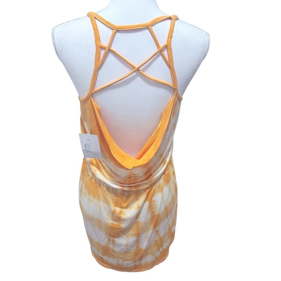 Chaser Tie Dyed Strappy Back Shirttail Mini Dress Goldfish Beach Summer Medium - Picture 4 of 13